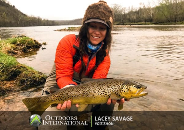 Another big brown trout for Lacey while fly fishing Arkansas.