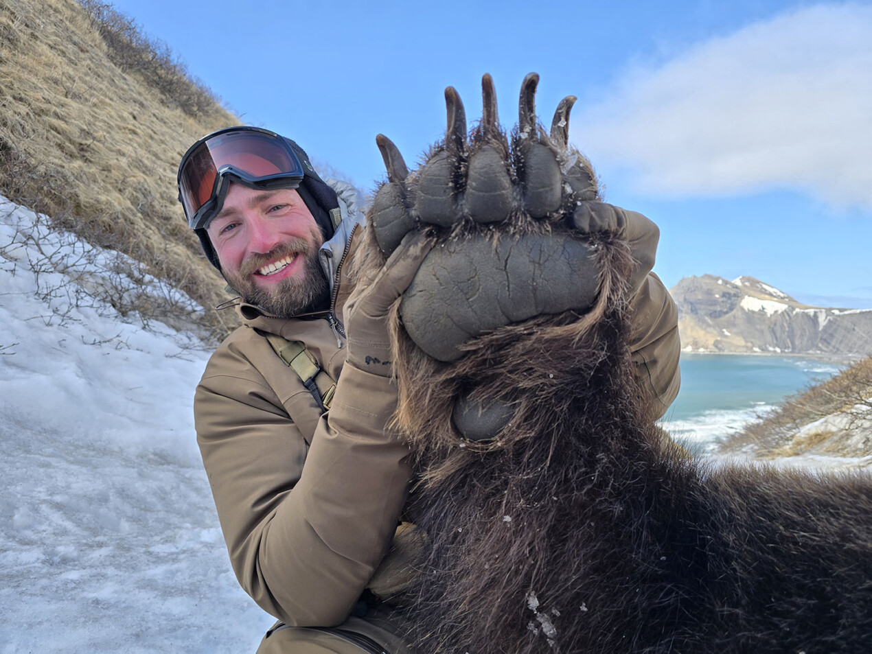 Kyle with a giant brown bear